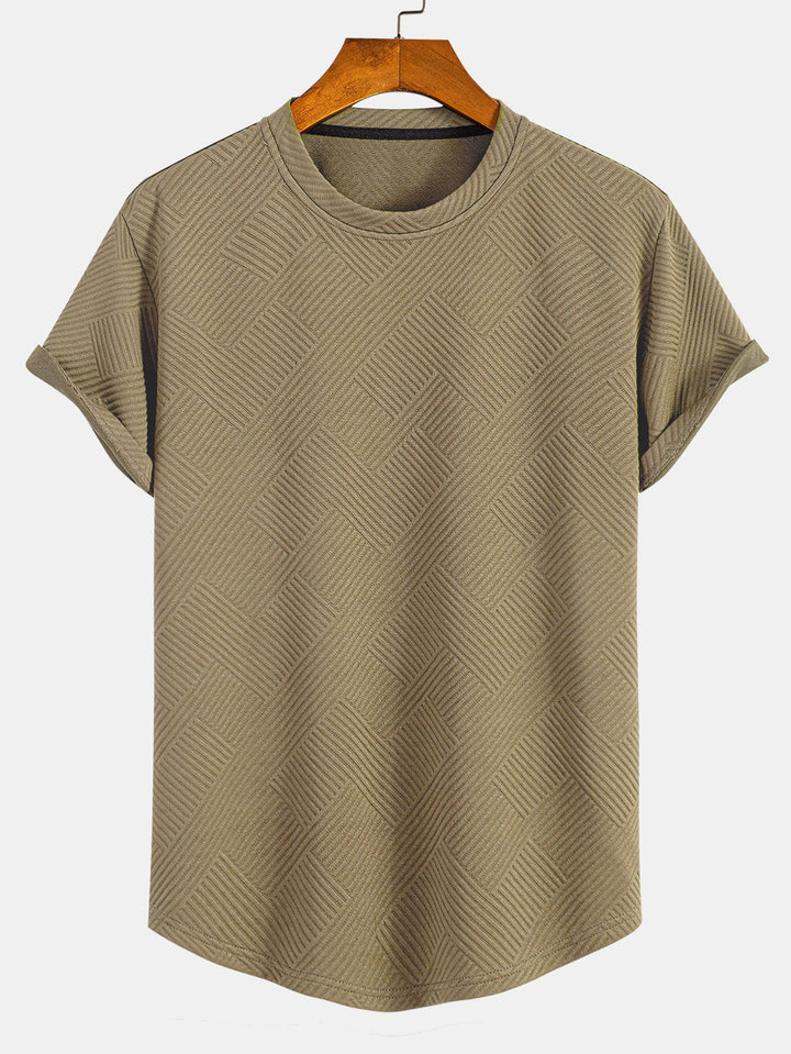 T-shirt à manches courtes en jacquard rayé avec ourlet en arc