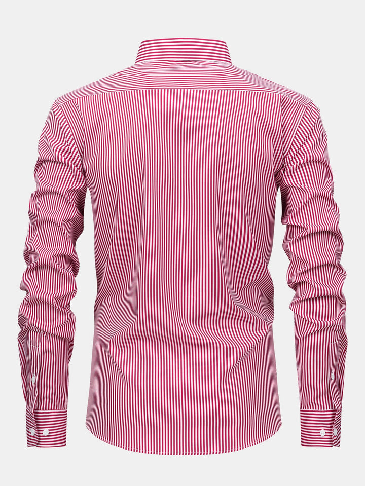 Chemise à rayures à manches longues avec boutons & Pantalon droit à taille élastique