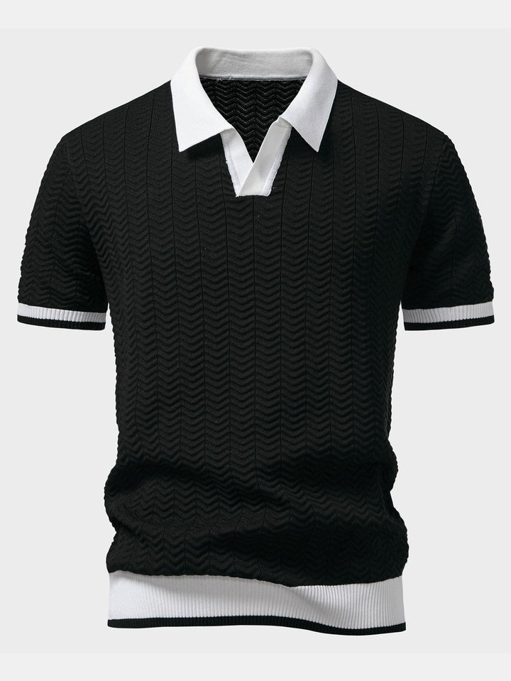 Polo à col en V en maille à contraste de texture