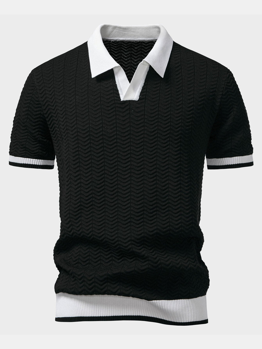 Polo à col en V tricoté à contraste de texture & pantalon fuselé slim fit