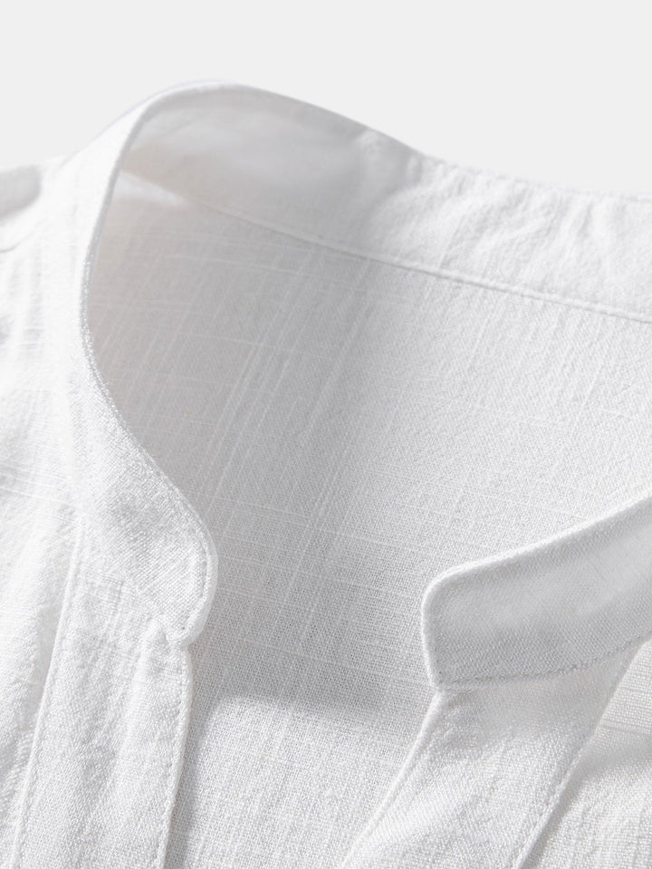 Chemise en lin et rayonne à col en V à manches courtes