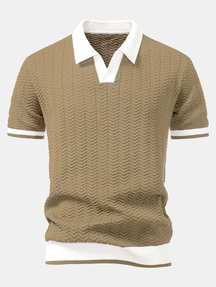 Polo à col en V en maille à contraste de texture