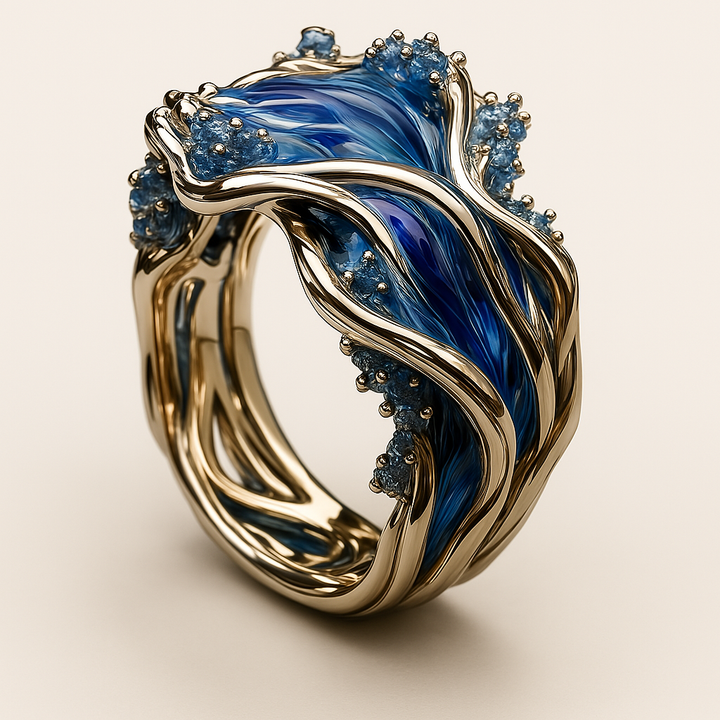 Aqua™ | Bague Vintagée Dorée Ondulée Océanique