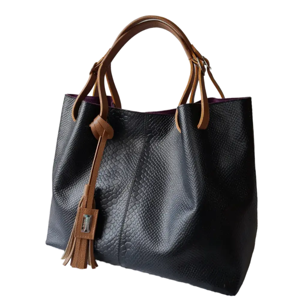 Sac à main en cuir noir Adelle Reptil pour femmes