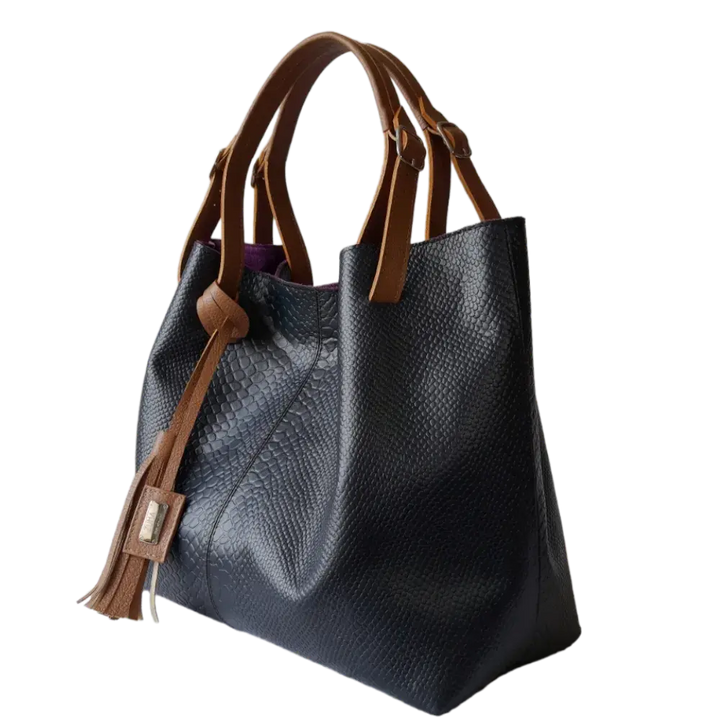 Sac à main en cuir noir Adelle Reptil pour femmes