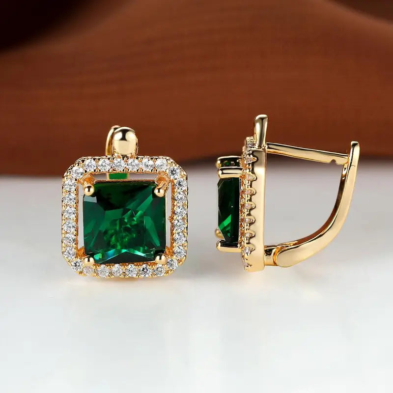 Boucles d'oreilles en zirconia carrées vert doré | Or