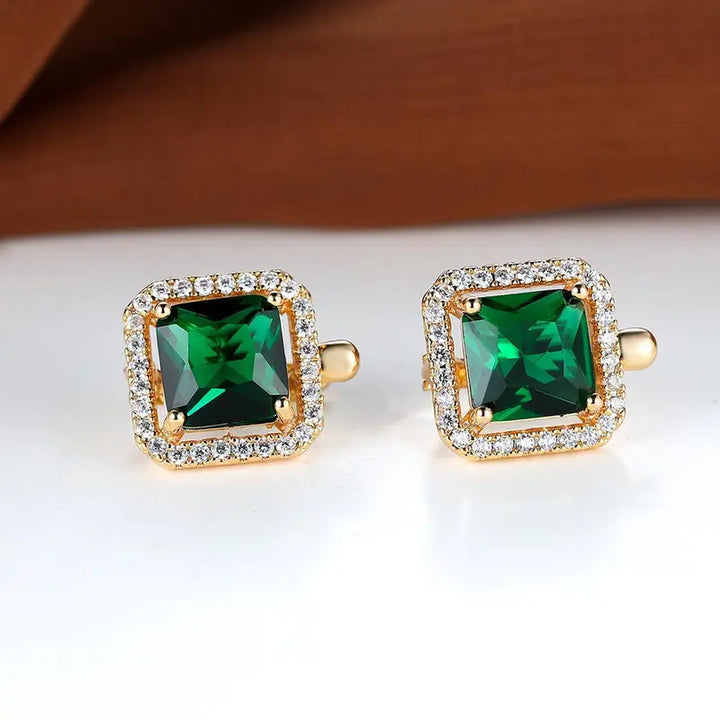 Boucles d'oreilles en zirconia carrées vert doré | Or