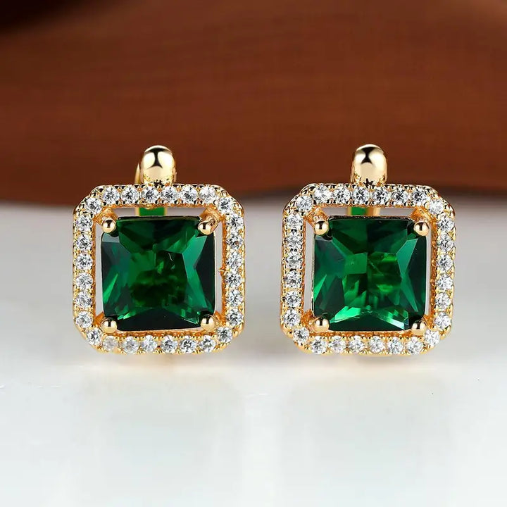 Boucles d'oreilles en zirconia carrées vert doré | Or
