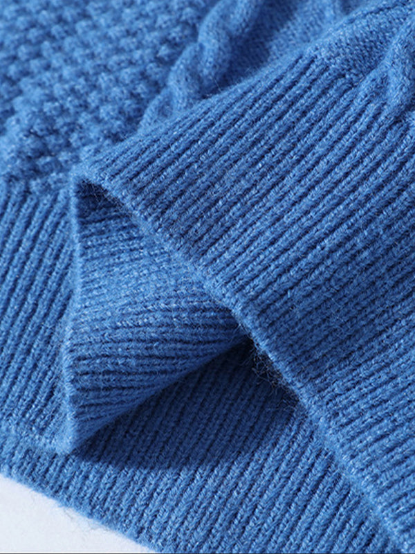 Pull col montant en maille à câble solide pour homme, coupe slim