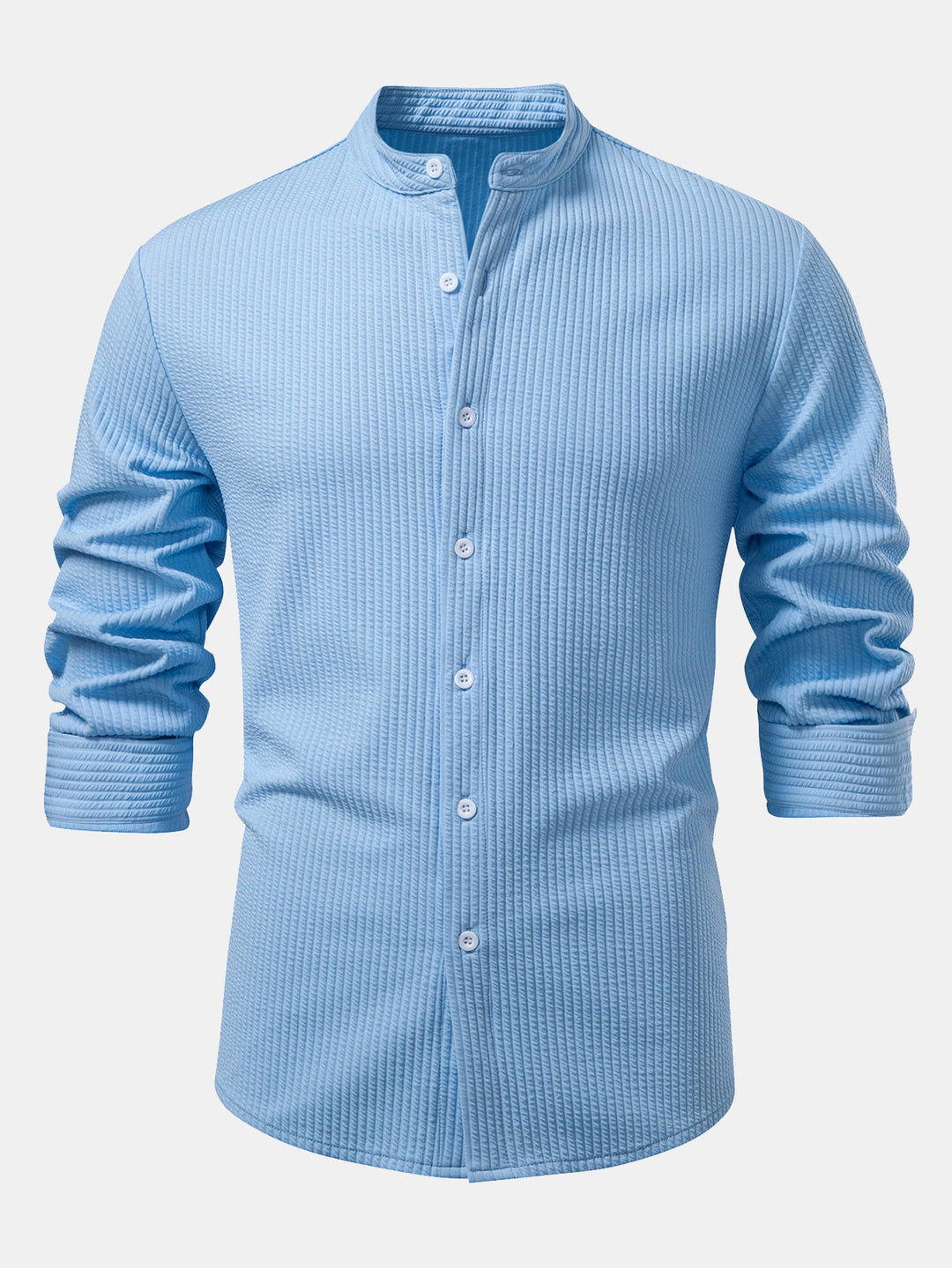 Chemise côtelée à col montant, coupe muscle, manches longues