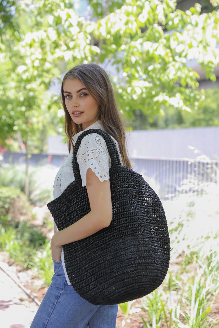 Portefeuille en Raffia Noir