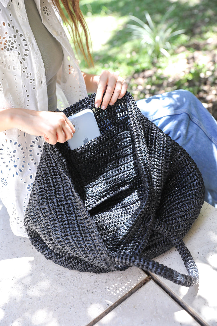 Portefeuille en Raffia Noir