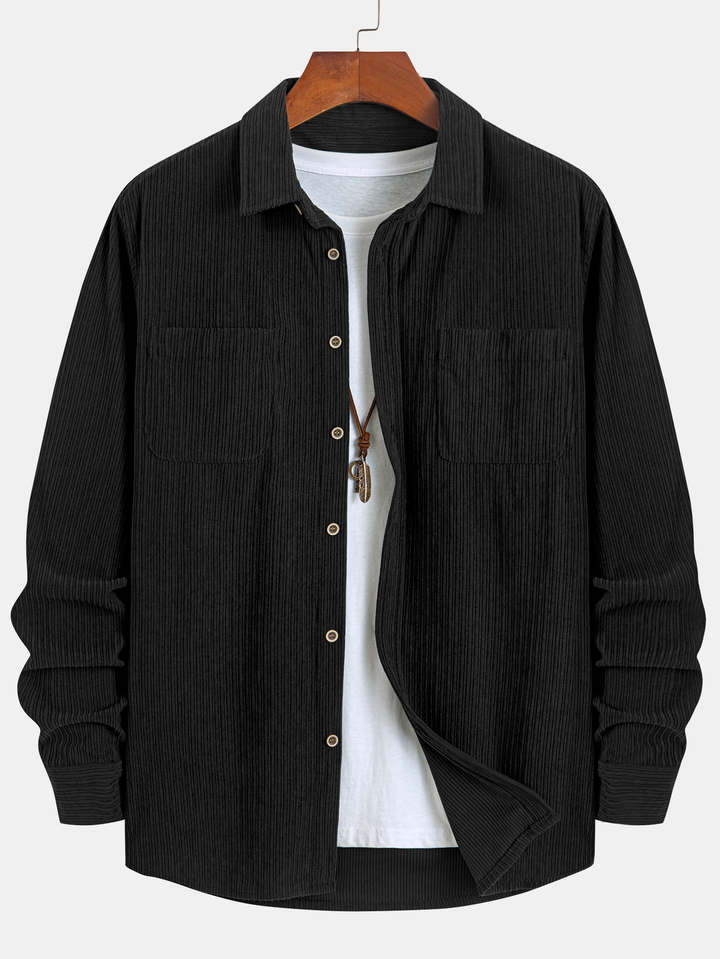Chemise à manches longues en velours côtelé avec poche et boutons