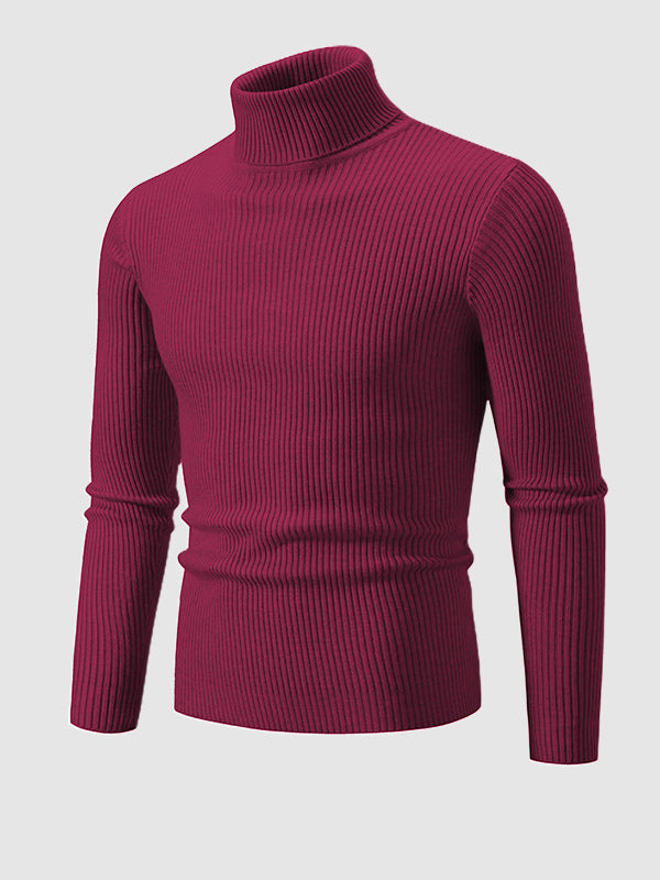 Pull à col roulé texturé rayé de couleur unie pour hommes