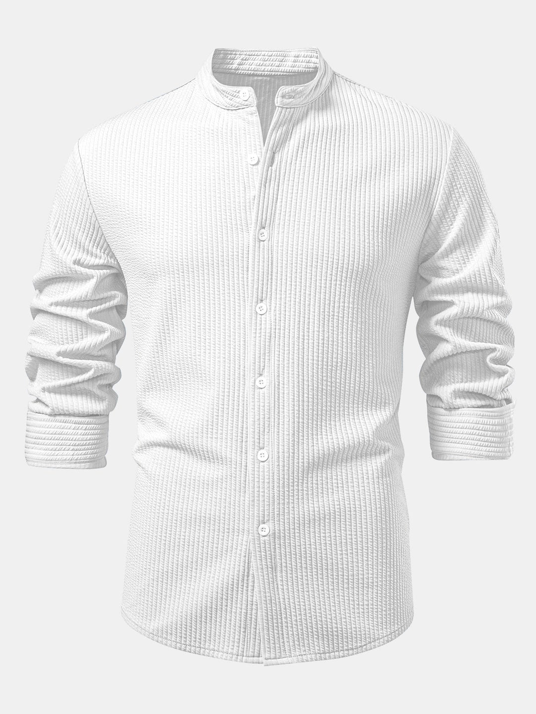 Chemise côtelée à col montant, coupe muscle, manches longues