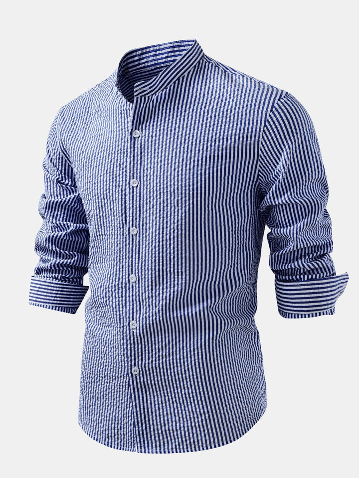 Chemise rayée en seersucker à col montant