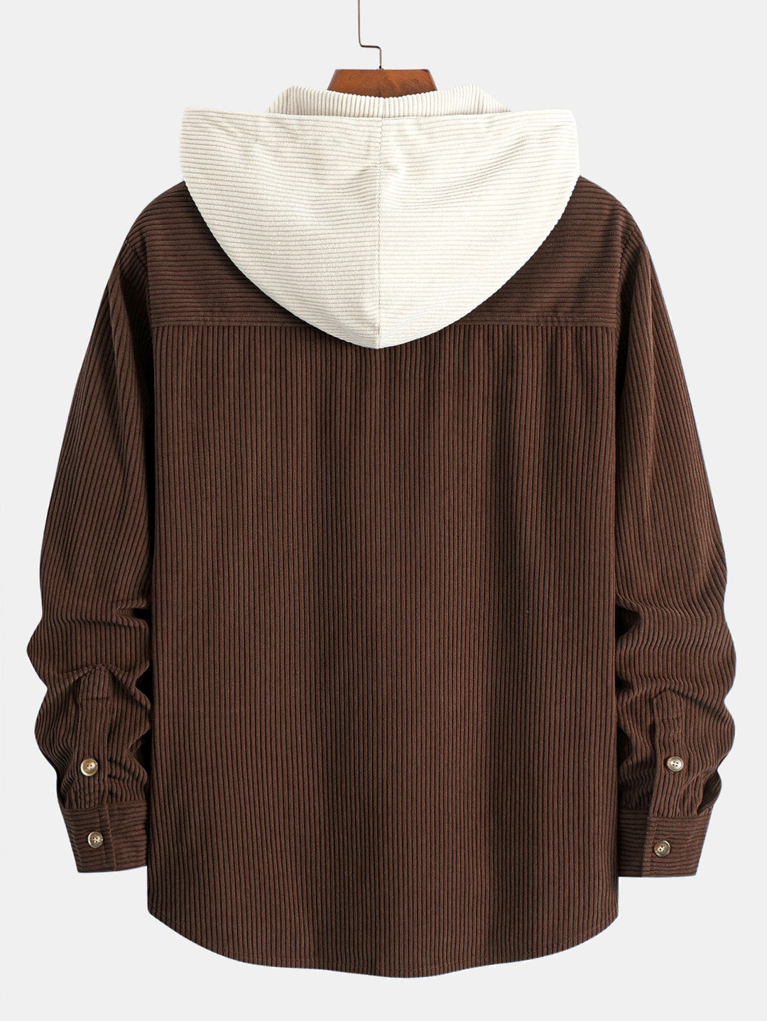 Chemise à capuche en velours côtelé contrasté à manches longues