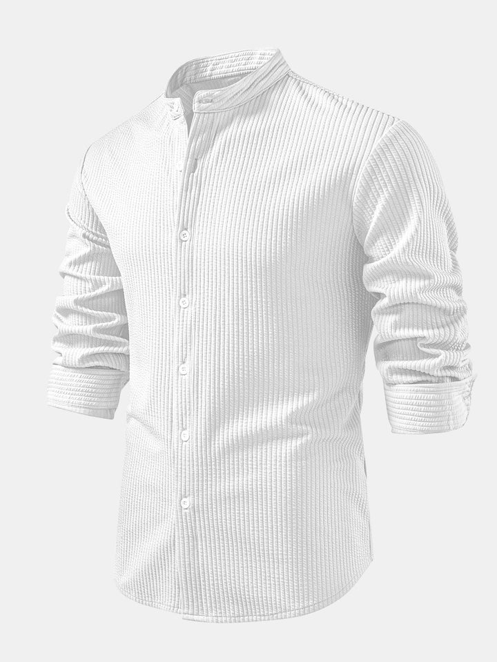 Chemise côtelée à col montant, coupe muscle, manches longues