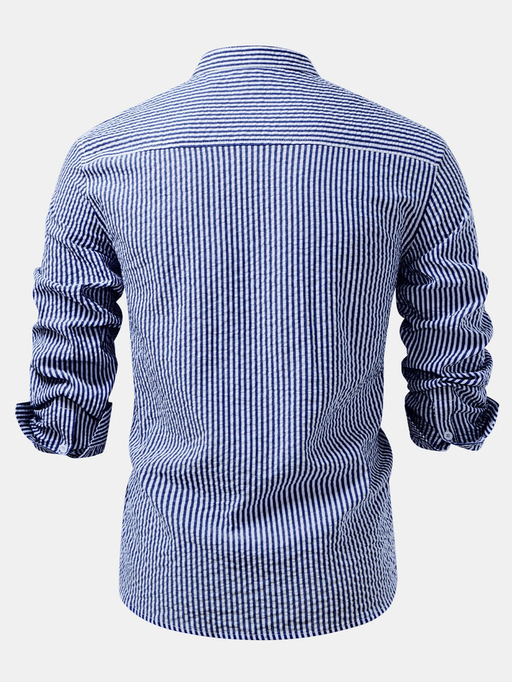 Chemise rayée en seersucker à col montant