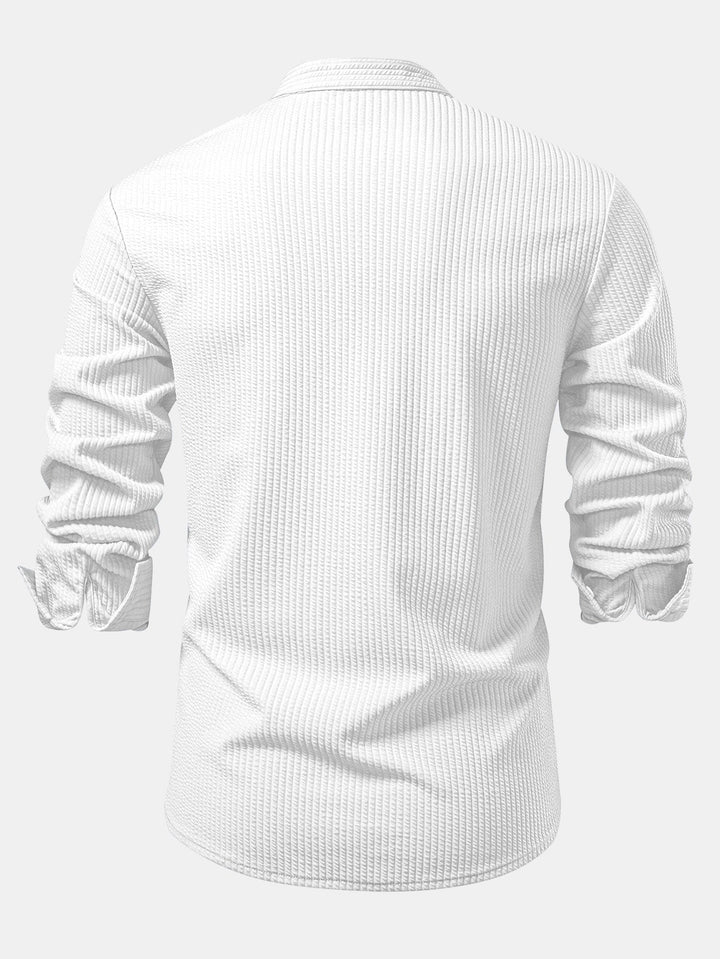 Chemise côtelée à col montant, coupe muscle, manches longues