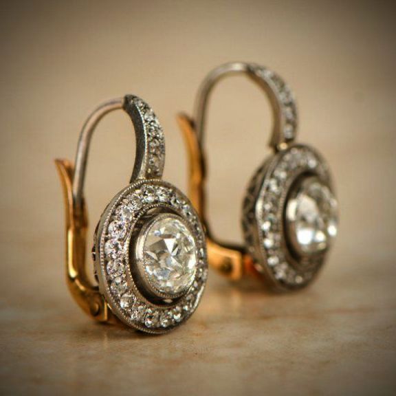 Boucles d'oreilles vintage en or et argent avec cristal