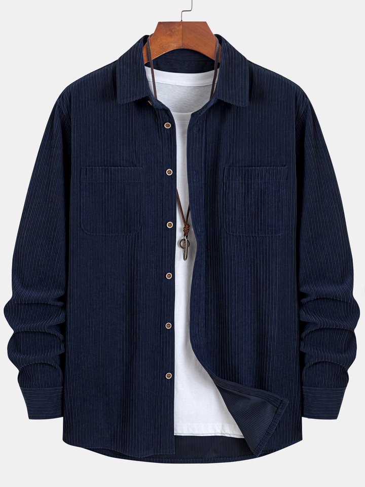 Chemise à manches longues en velours côtelé avec poche et boutons
