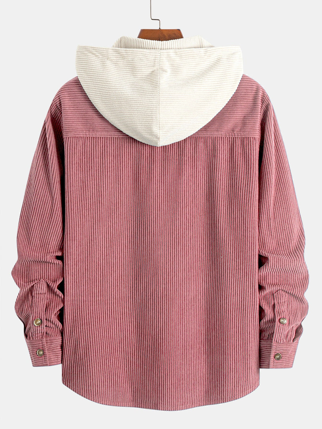Chemise à capuche en velours côtelé contrasté à manches longues