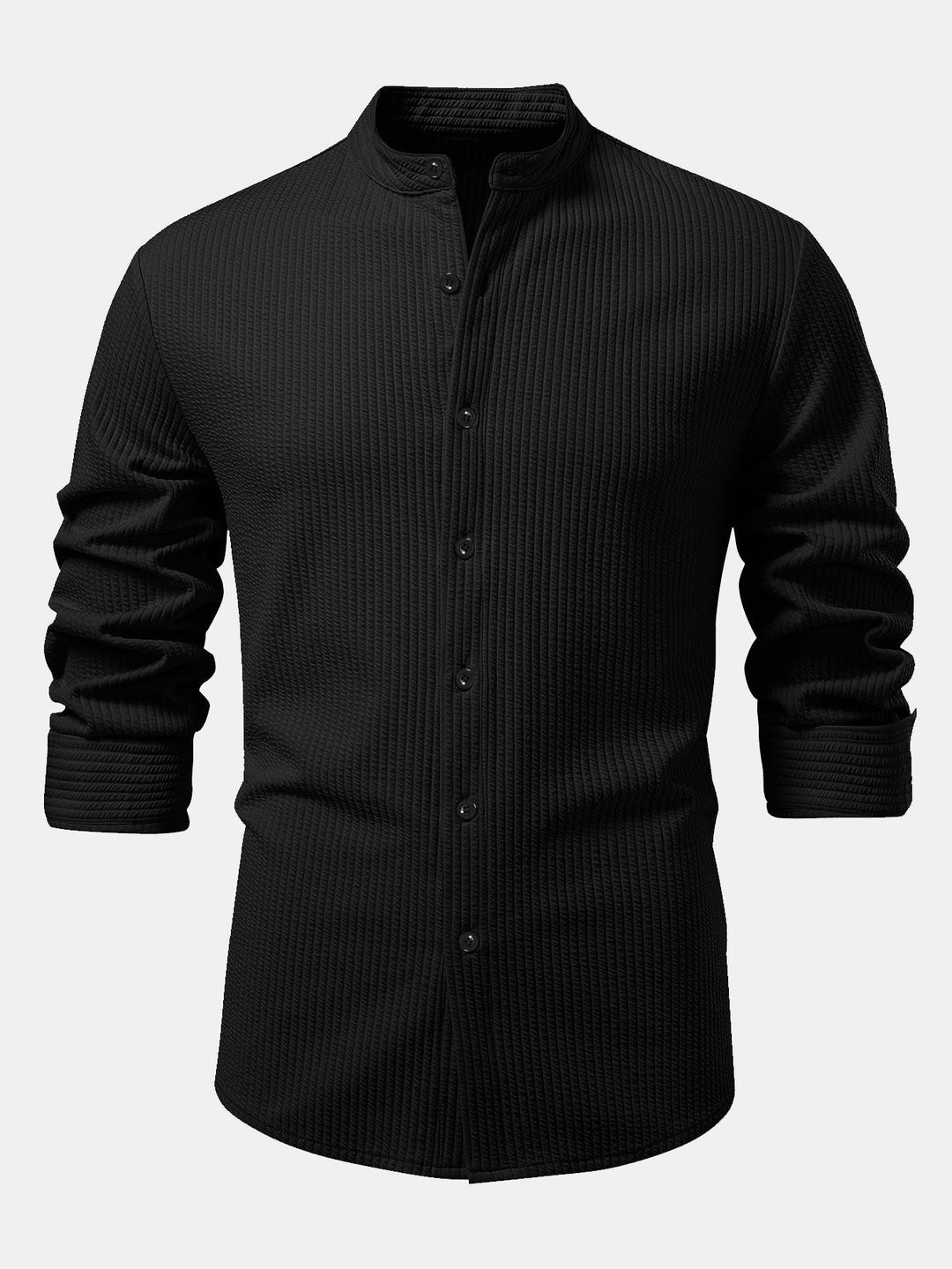 Chemise côtelée à col montant, coupe muscle, manches longues