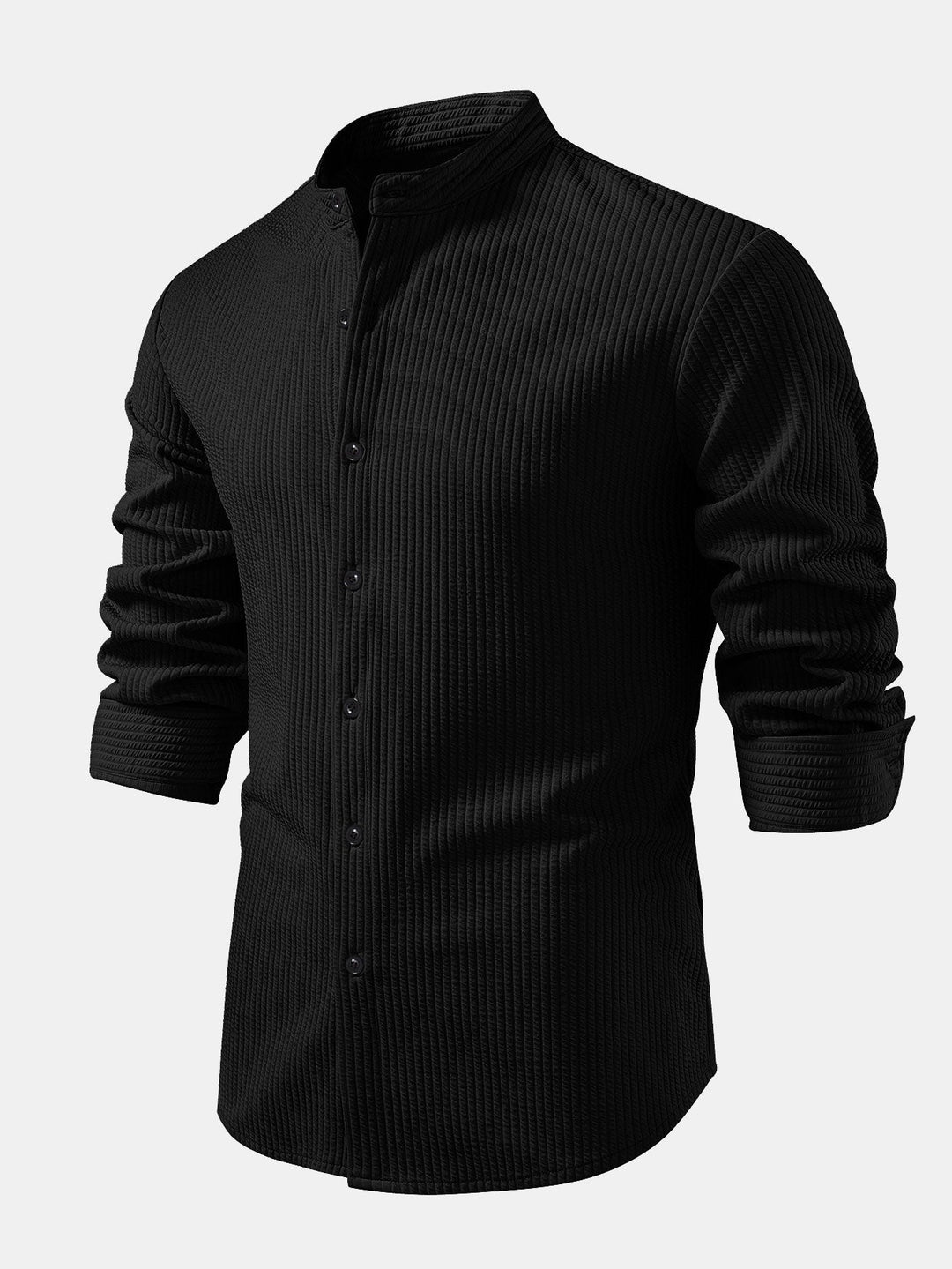 Chemise côtelée à col montant, coupe muscle, manches longues