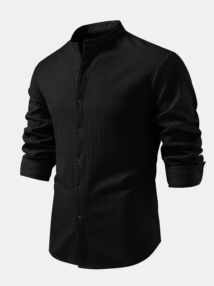 Chemise côtelée à col montant, coupe muscle, manches longues