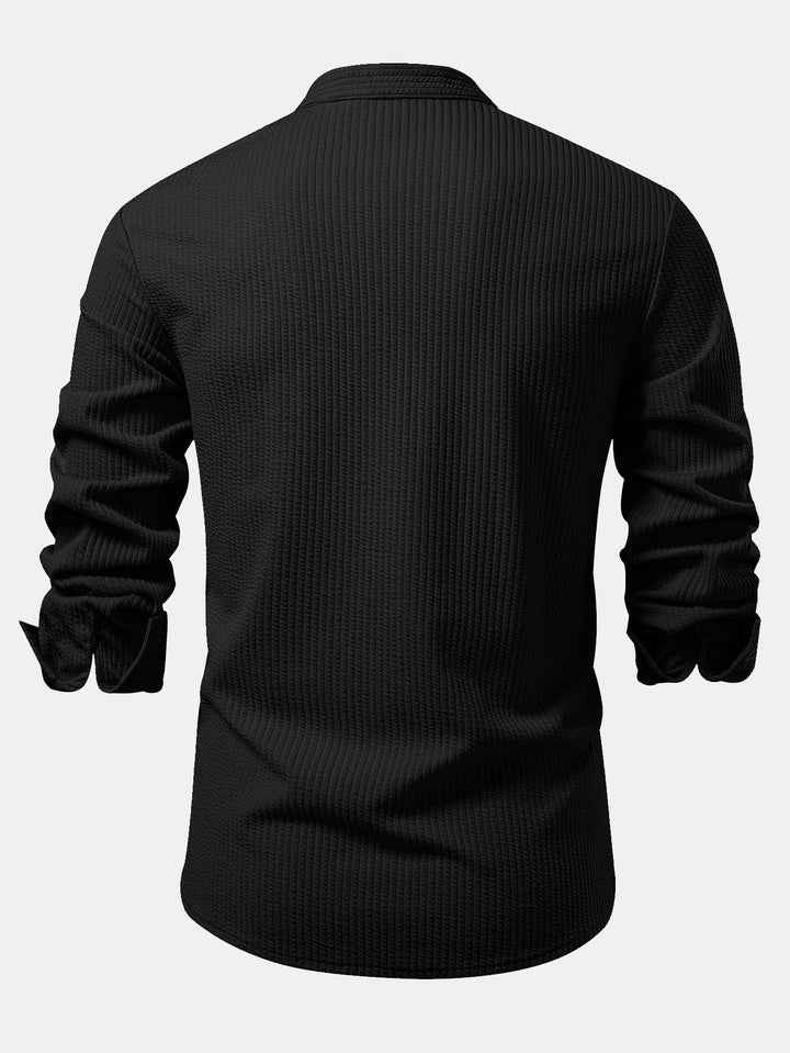 Chemise côtelée à col montant, coupe muscle, manches longues