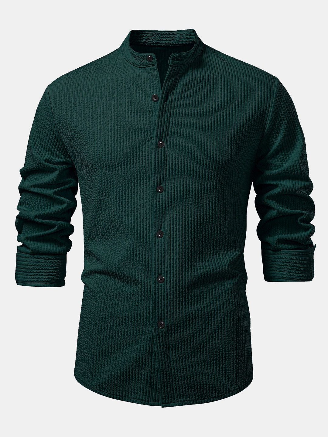 Chemise côtelée à col montant, coupe muscle, manches longues