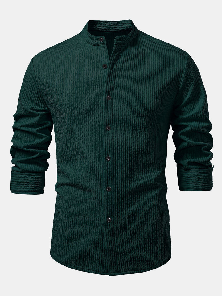 Chemise côtelée à col montant, coupe muscle, manches longues