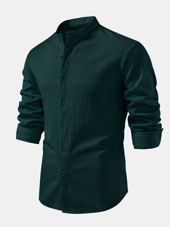 Chemise côtelée à col montant, coupe muscle, manches longues
