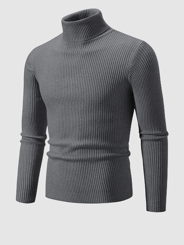 Pull à col roulé texturé rayé de couleur unie pour hommes