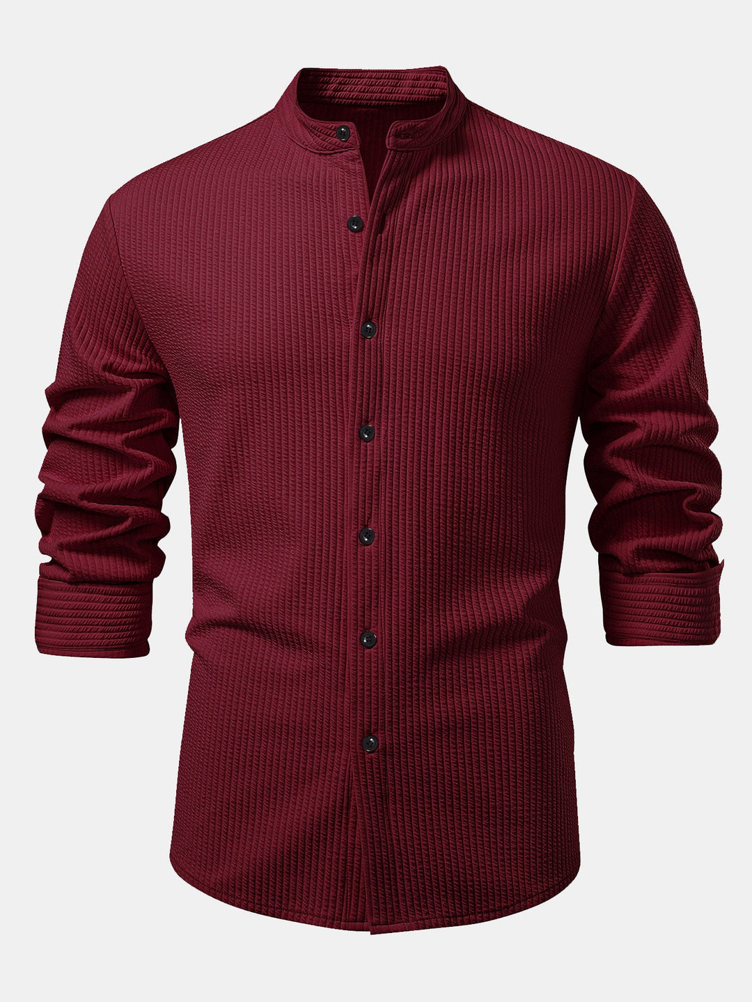 Chemise côtelée à col montant, coupe muscle, manches longues