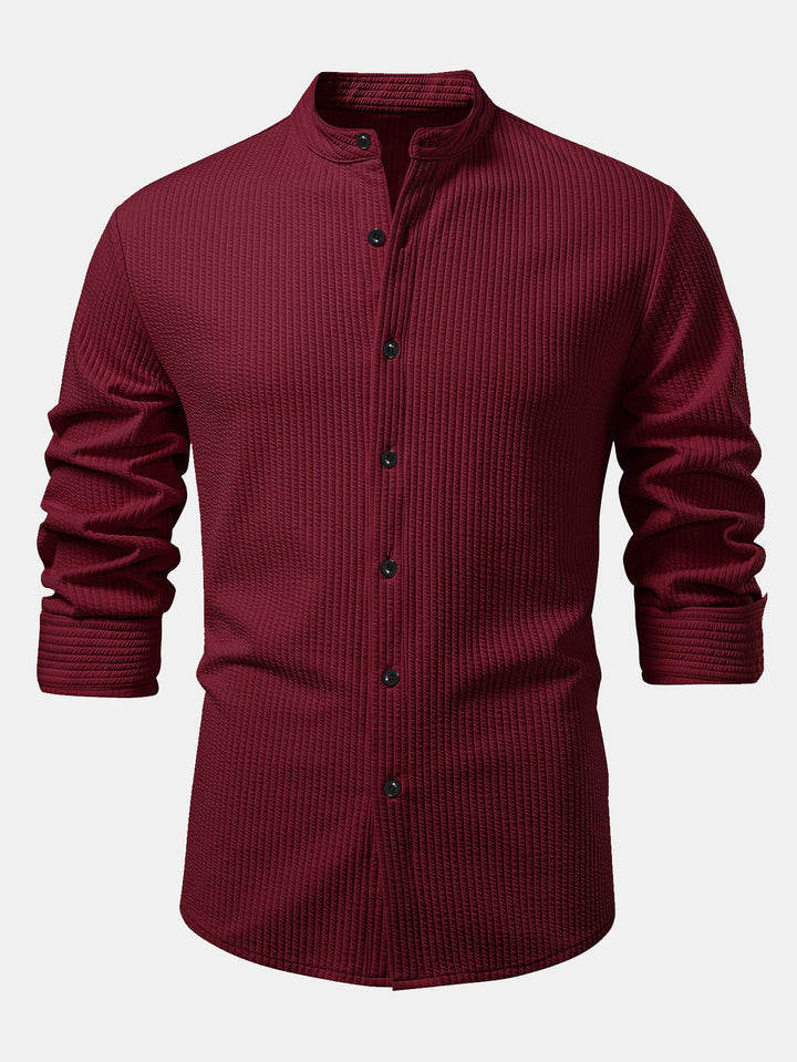 Chemise côtelée à col montant, coupe muscle, manches longues