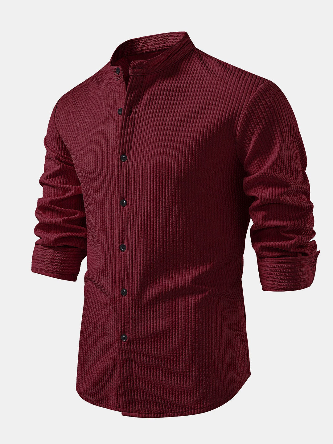 Chemise côtelée à col montant, coupe muscle, manches longues
