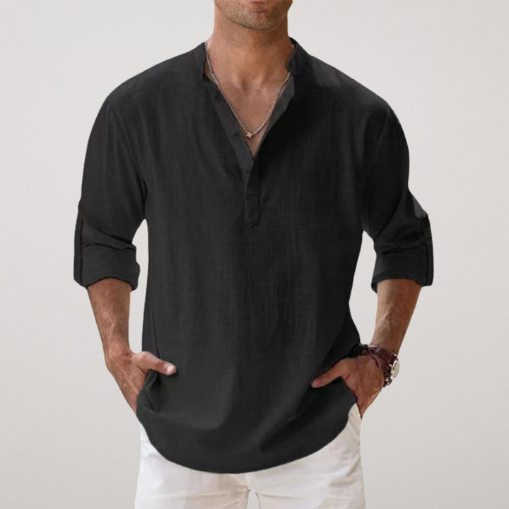 Savrani™ - Chemise Henley en coton effet lin