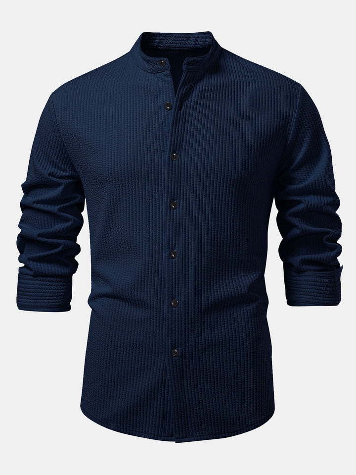 Chemise côtelée à col montant, coupe muscle, manches longues