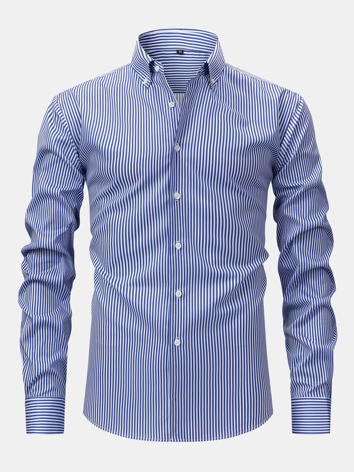 Chemise à rayures à manches longues avec boutons & Pantalon droit à taille élastique