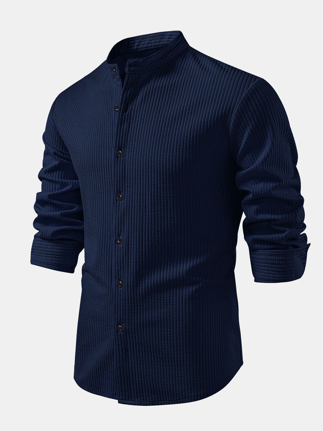 Chemise côtelée à col montant, coupe muscle, manches longues