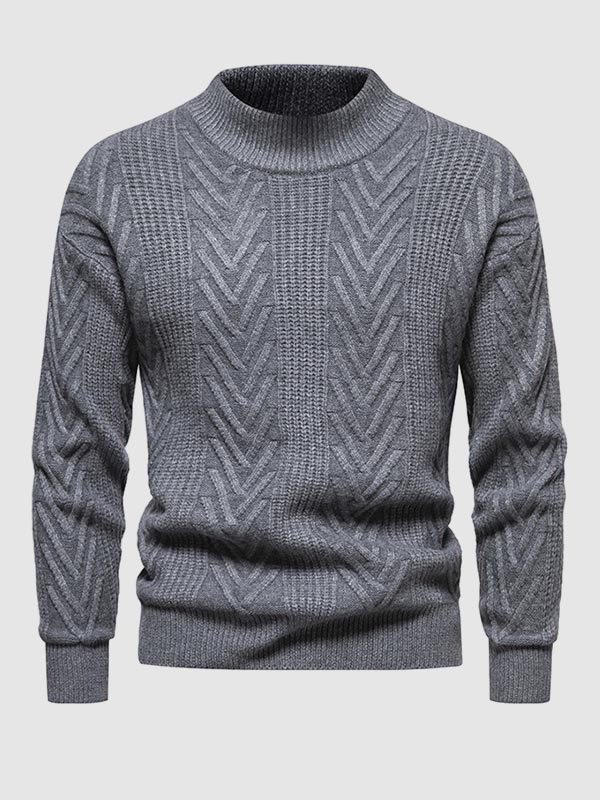 Pull jacquard décontracté à col montant demi en couleur unie pour homme