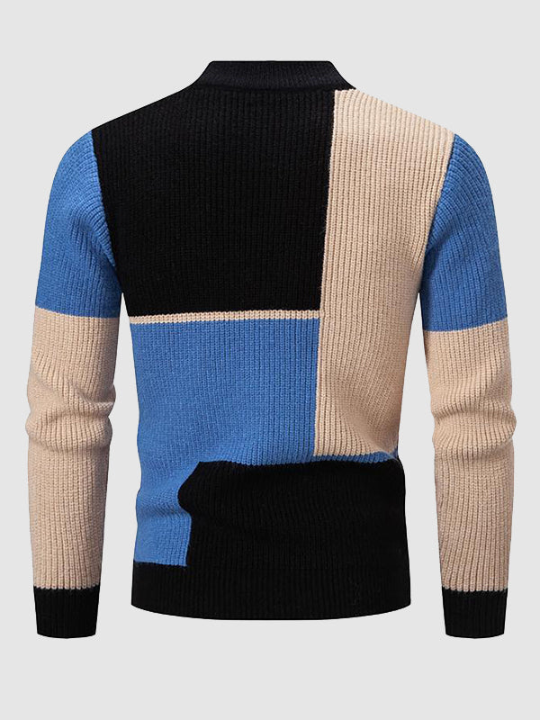 Pull Tricoté à Col Rond pour Hommes en Colorblock