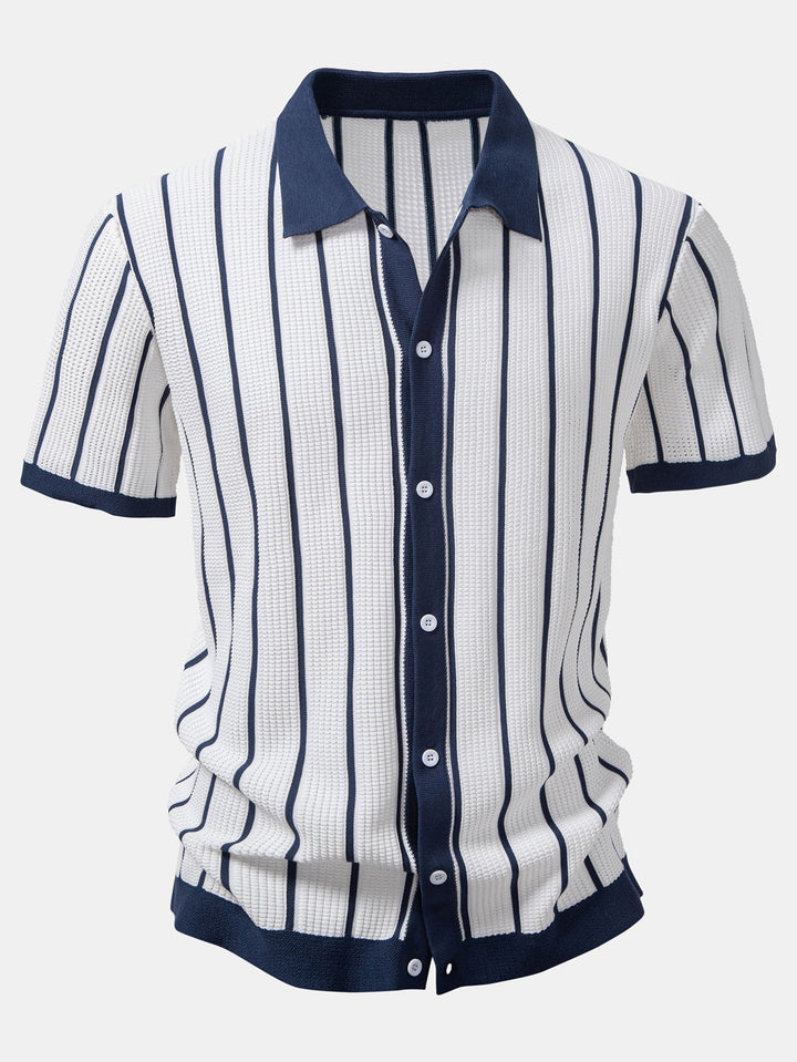 Chemise à boutons en maille rayée