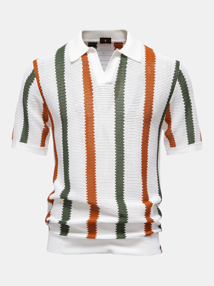Polo à col en V en maille rayée