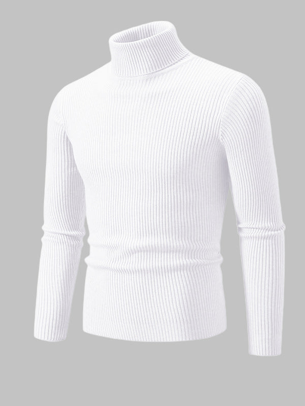 Pull à col roulé texturé rayé de couleur unie pour hommes