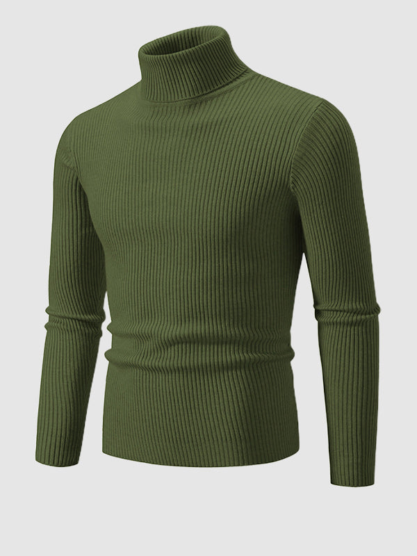 Pull à col roulé texturé rayé de couleur unie pour hommes