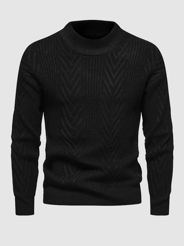 Pull jacquard décontracté à col montant demi en couleur unie pour homme