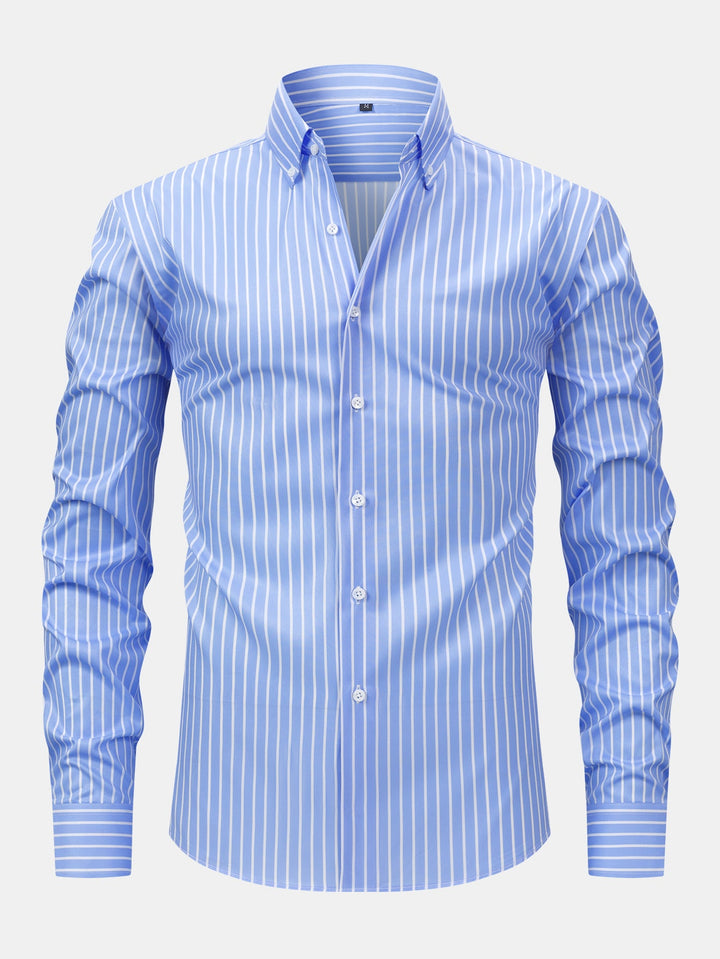 Chemise à rayures à manches longues avec boutons & Pantalon droit à taille élastique